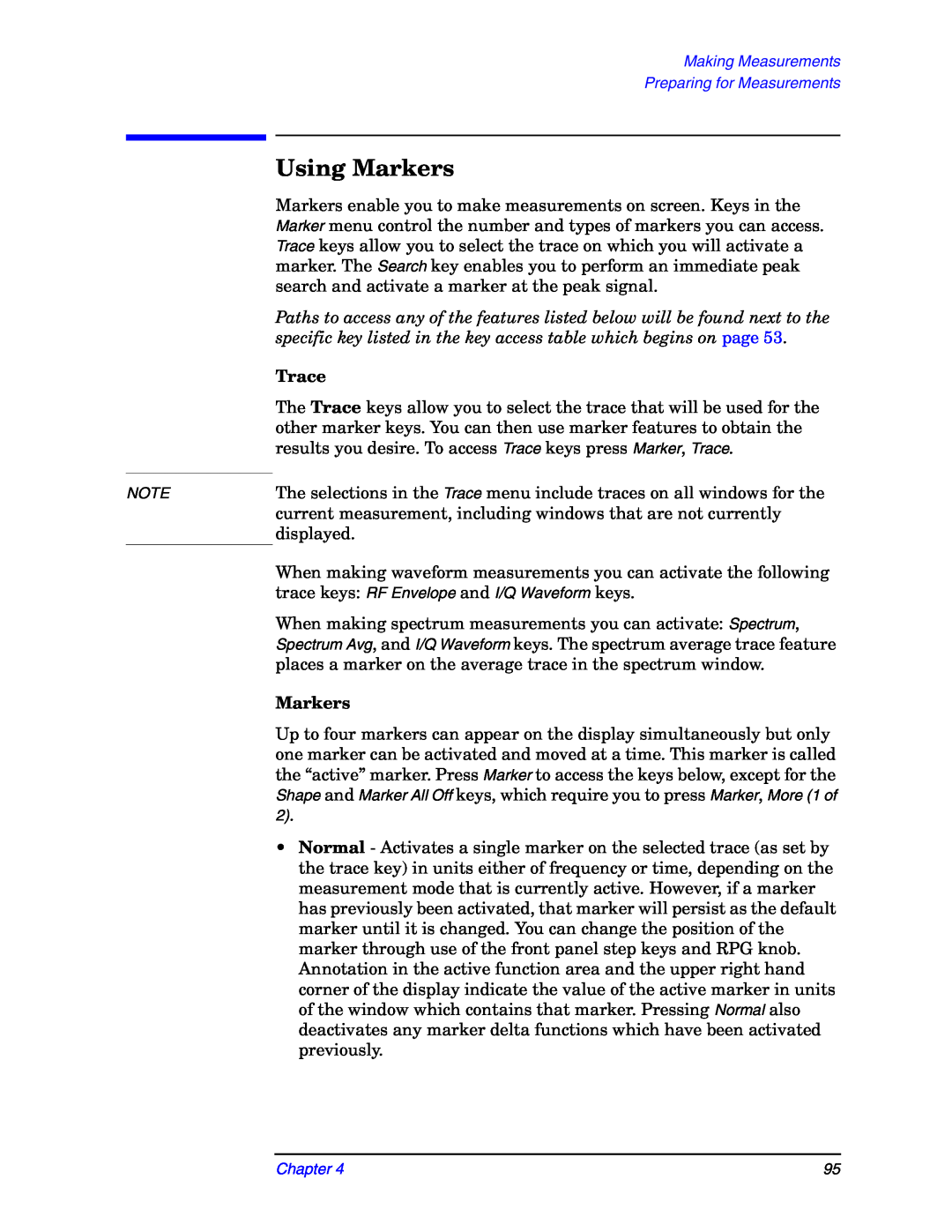 Agilent Technologies E4406A manual Using Markers, Trace 