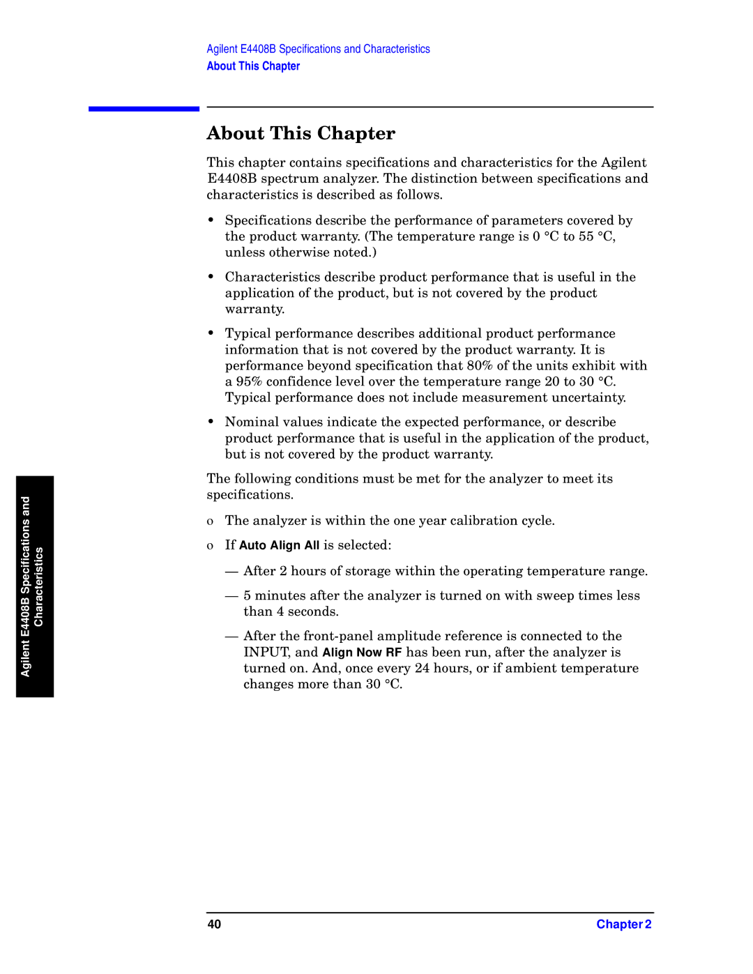 Agilent Technologies E4411B, E4403B specifications Agilent E4408B Specifications and Characteristics 