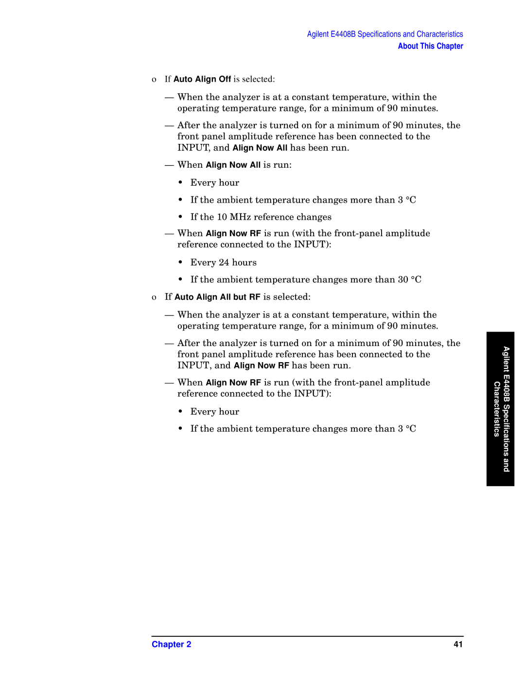 Agilent Technologies E4403B, E4411B specifications Agilent E4408B Specifications and Characteristics 