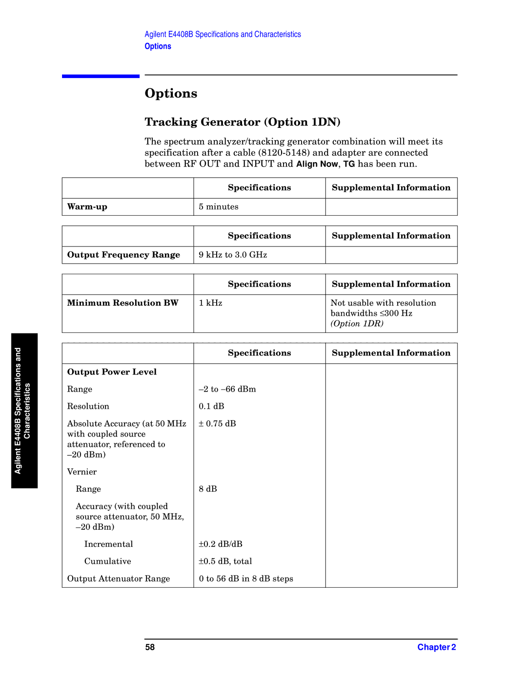 Agilent Technologies E4408B, E4411B, E4403B specifications KHz Not usable with resolution Bandwidths ≤ 300 Hz 