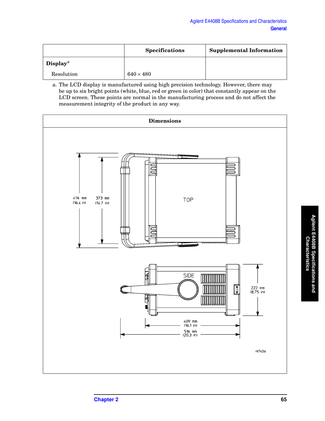 Agilent Technologies E4403B, E4411B, E4408B specifications Specifications Supplemental Information Displaya 