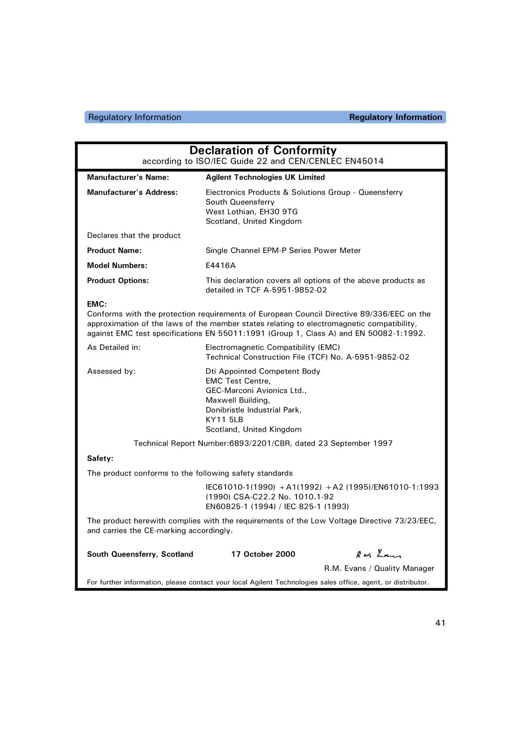 Agilent Technologies E4417A, E4416A manual Genctcvkqpqh%Qphqtokv, CEEQTFKPIVQ+51+%WKFGCPF%0%0.%0 