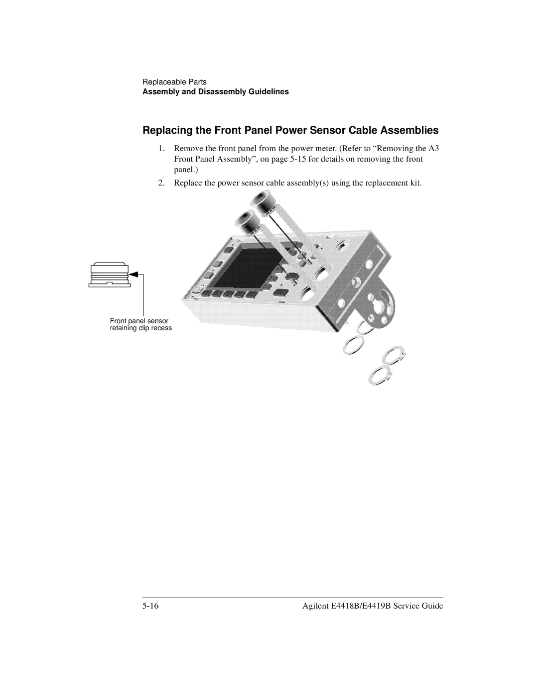 Agilent Technologies e4418b, e4419b manual Replacing the Front Panel Power Sensor Cable Assemblies 