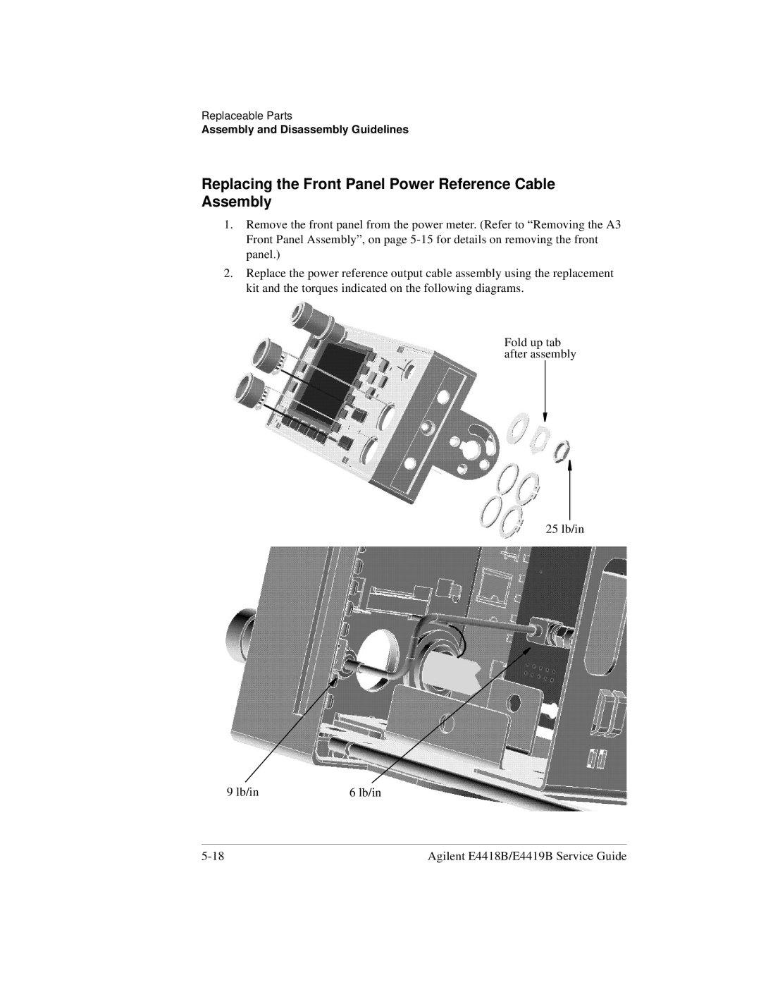 Agilent Technologies e4418b, e4419b manual Replacing the Front Panel Power Reference Cable Assembly 