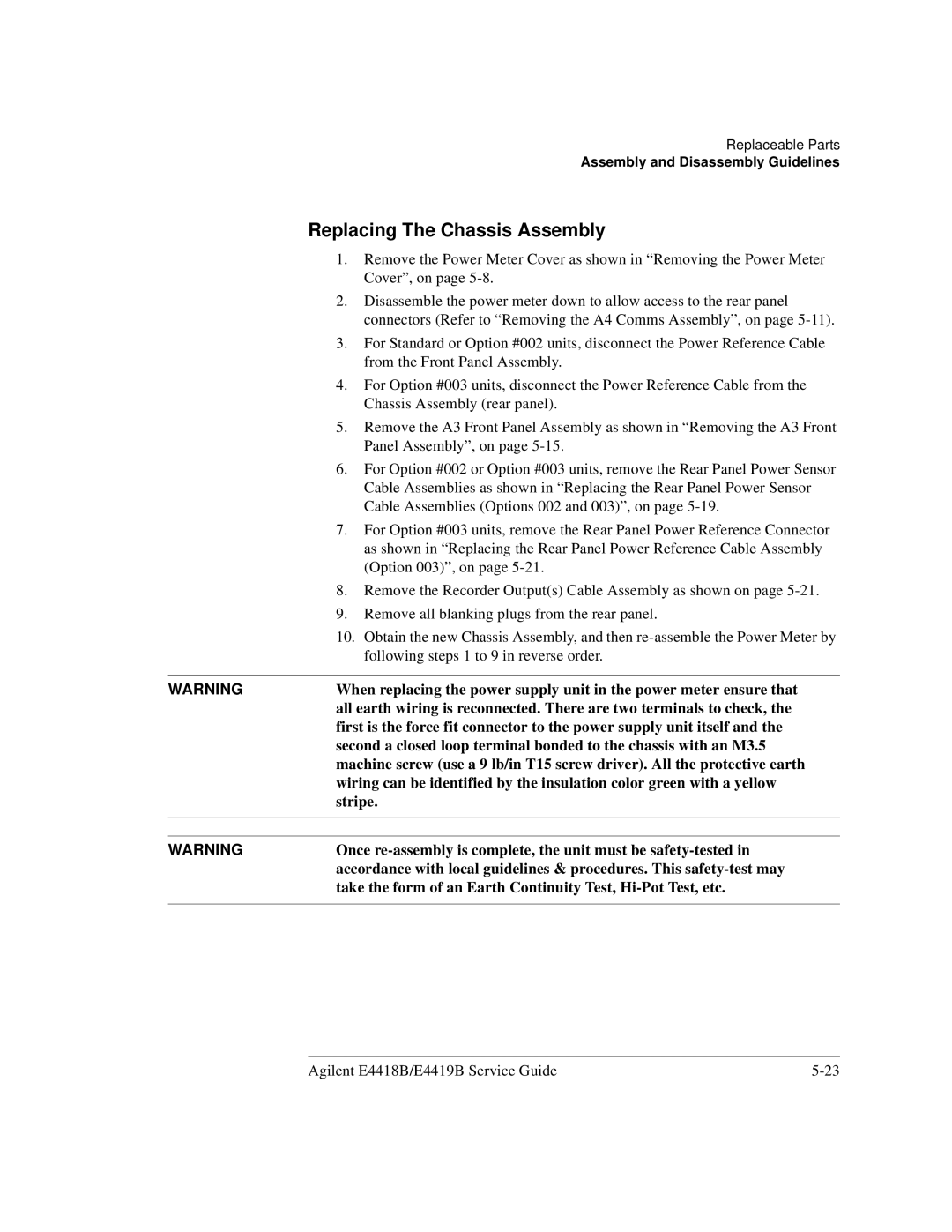 Agilent Technologies e4419b, e4418b manual Replacing The Chassis Assembly, Stripe 