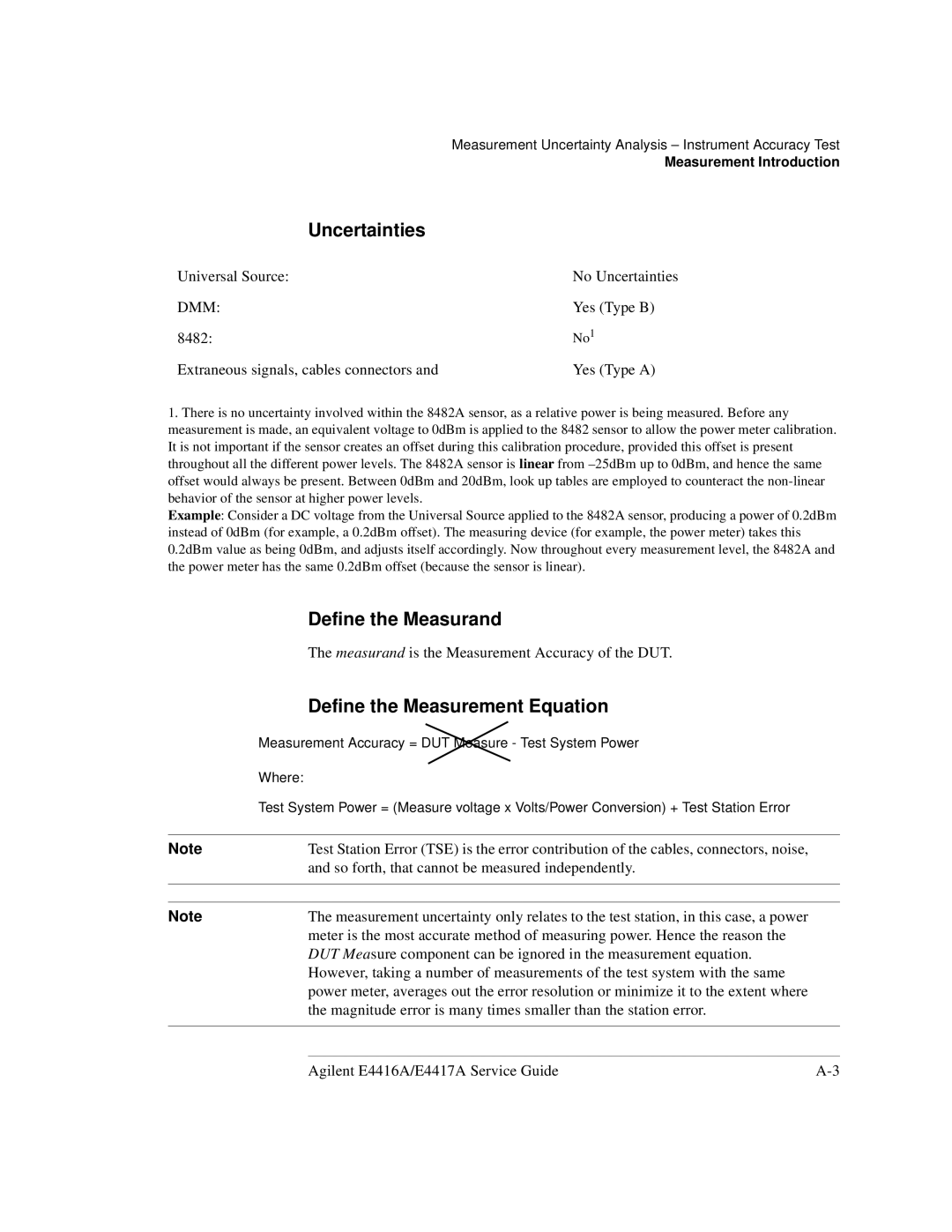 Agilent Technologies e4419b, e4418b manual Uncertainties, Define the Measurand, Define the Measurement Equation 