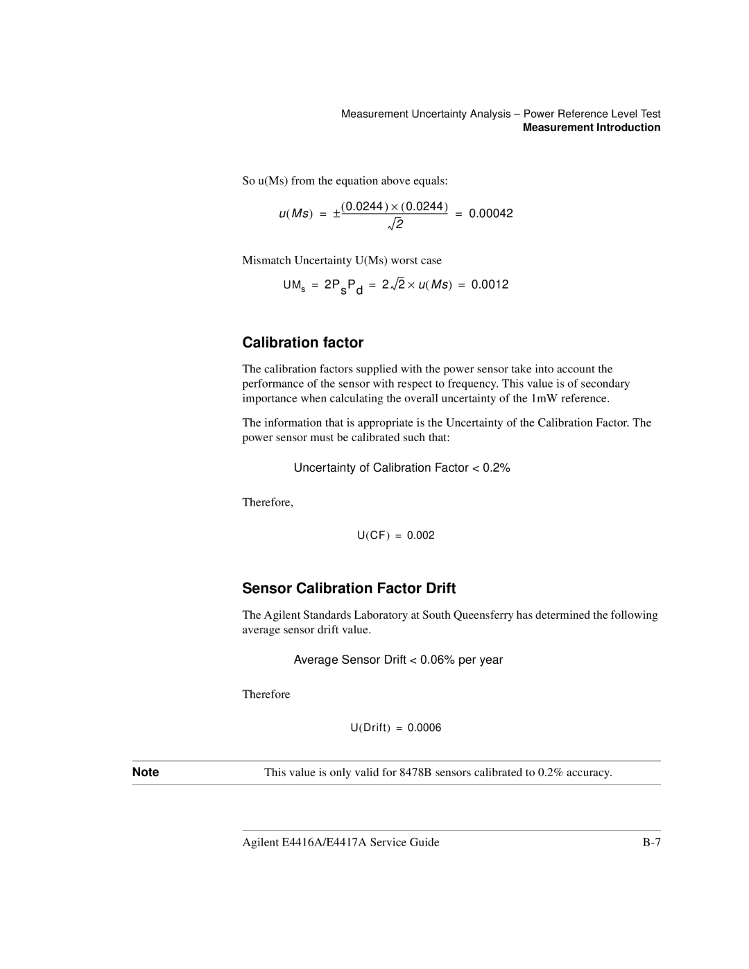 Agilent Technologies e4419b, e4418b manual Calibration factor, Sensor Calibration Factor Drift 