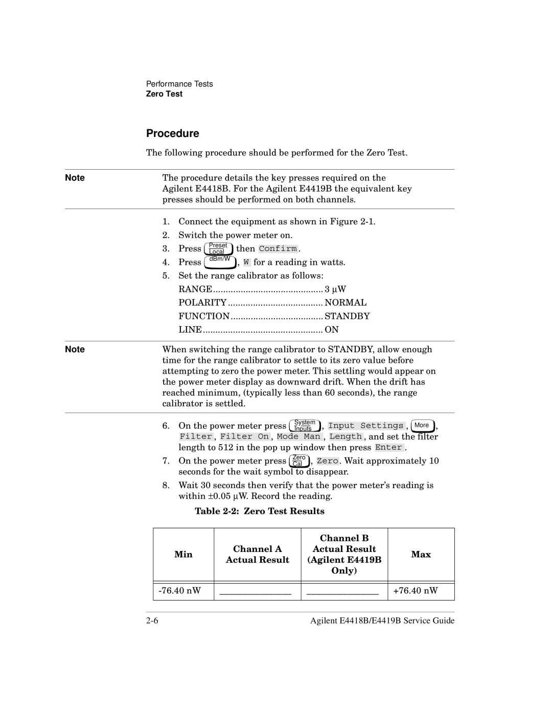 Agilent Technologies e4418b, e4419b manual Procedure, Range Polarity Normal Function Standby Line 