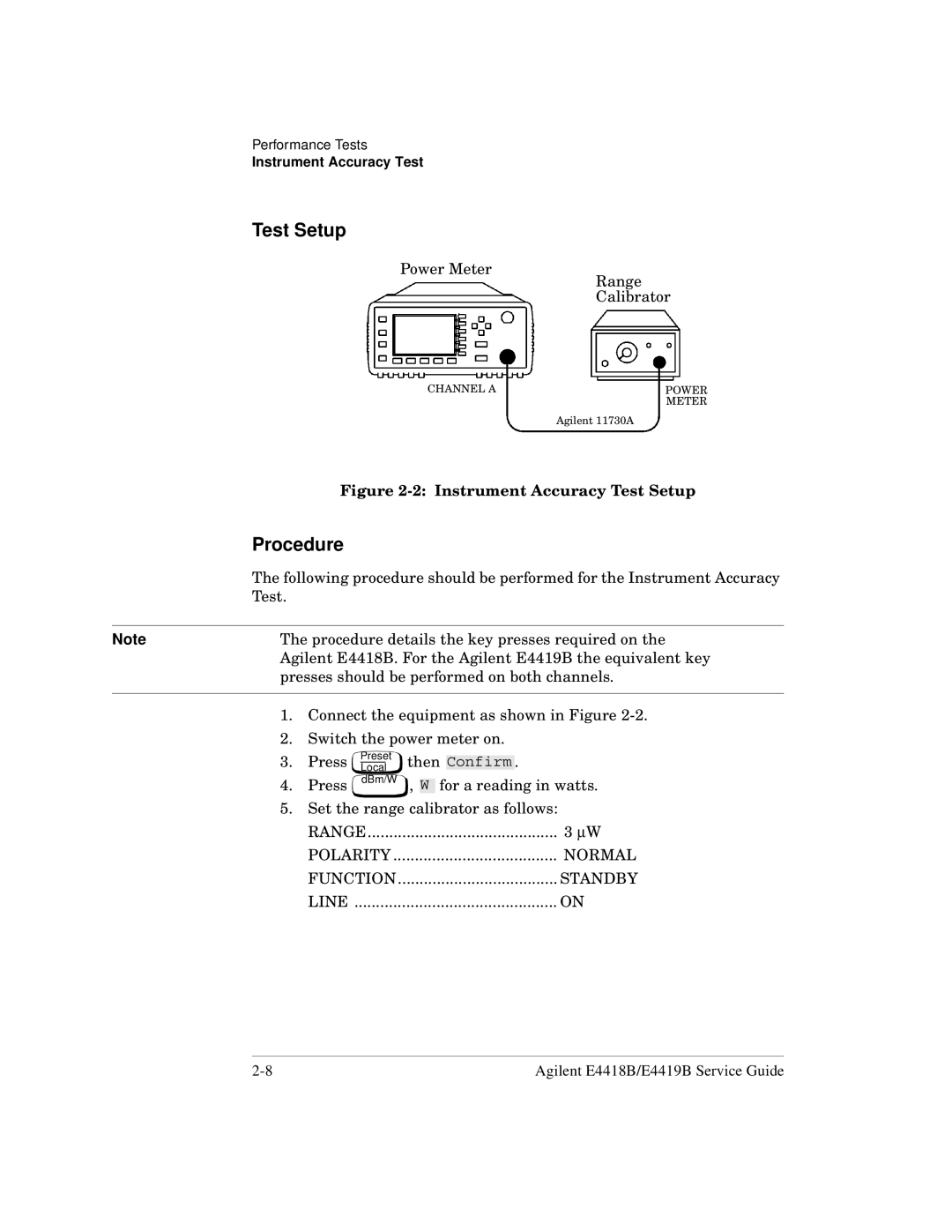 Agilent Technologies e4418b, e4419b manual Instrument Accuracy Test Setup 