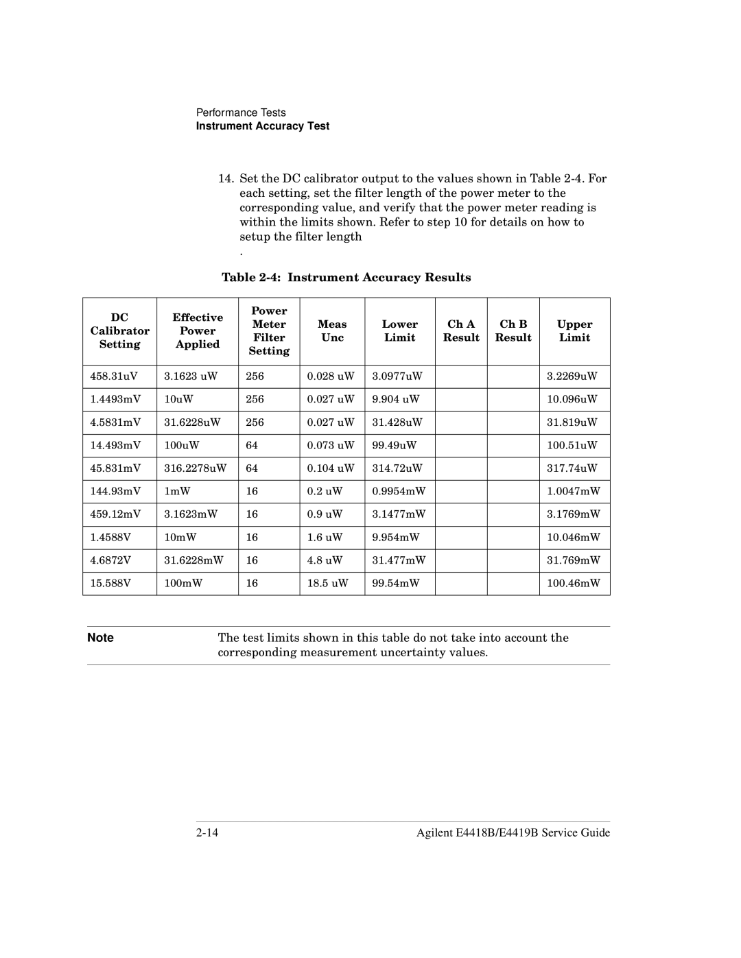 Agilent Technologies e4418b, e4419b manual Instrument Accuracy Results 