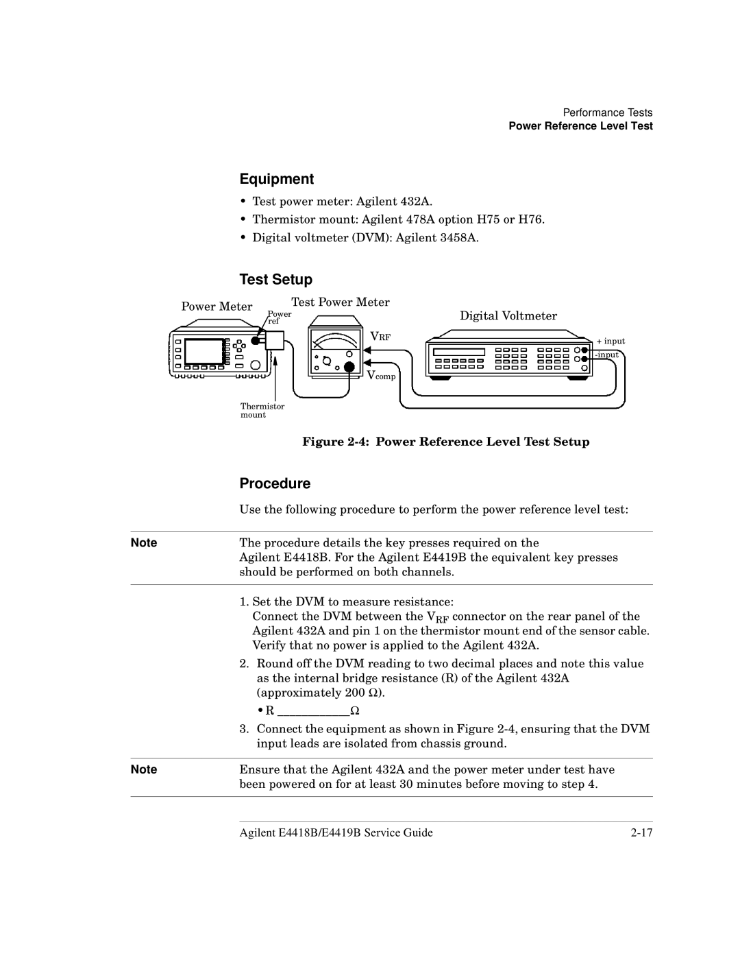 Agilent Technologies e4419b, e4418b manual Power Reference Level Test Setup 