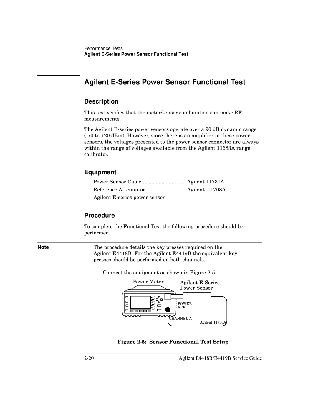 Agilent Technologies e4418b, e4419b manual Agilent E-Series Power Sensor Functional Test, Sensor Functional Test Setup 