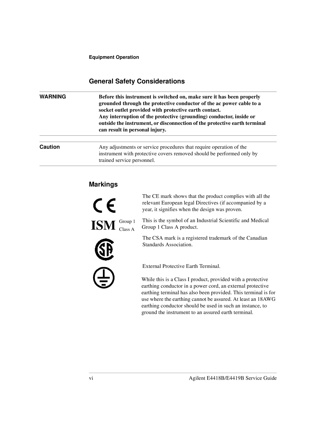 Agilent Technologies e4418b, e4419b manual General Safety Considerations, Markings 