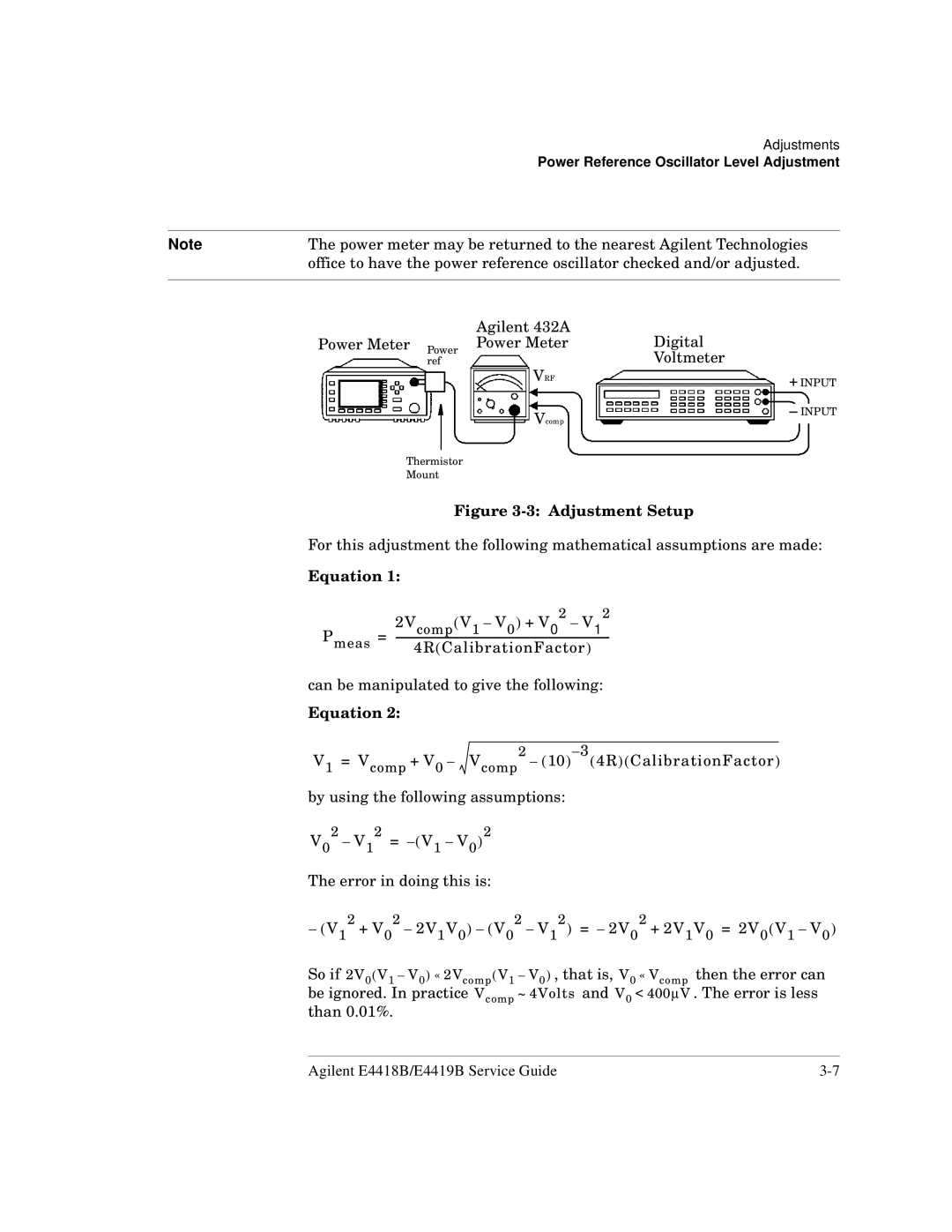 Agilent Technologies e4419b, e4418b manual Adjustment Setup, Equation 