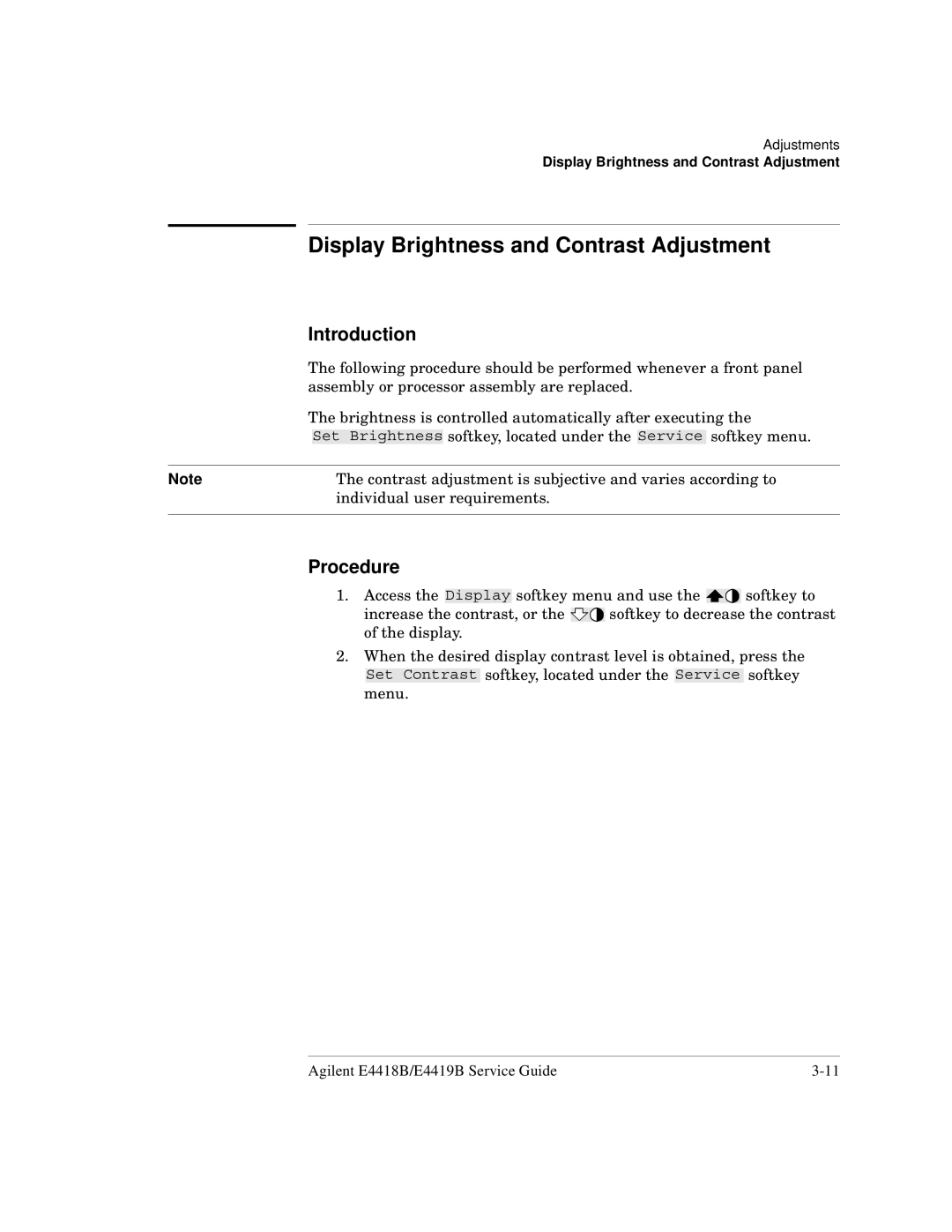 Agilent Technologies e4419b, e4418b manual Display Brightness and Contrast Adjustment, Introduction 