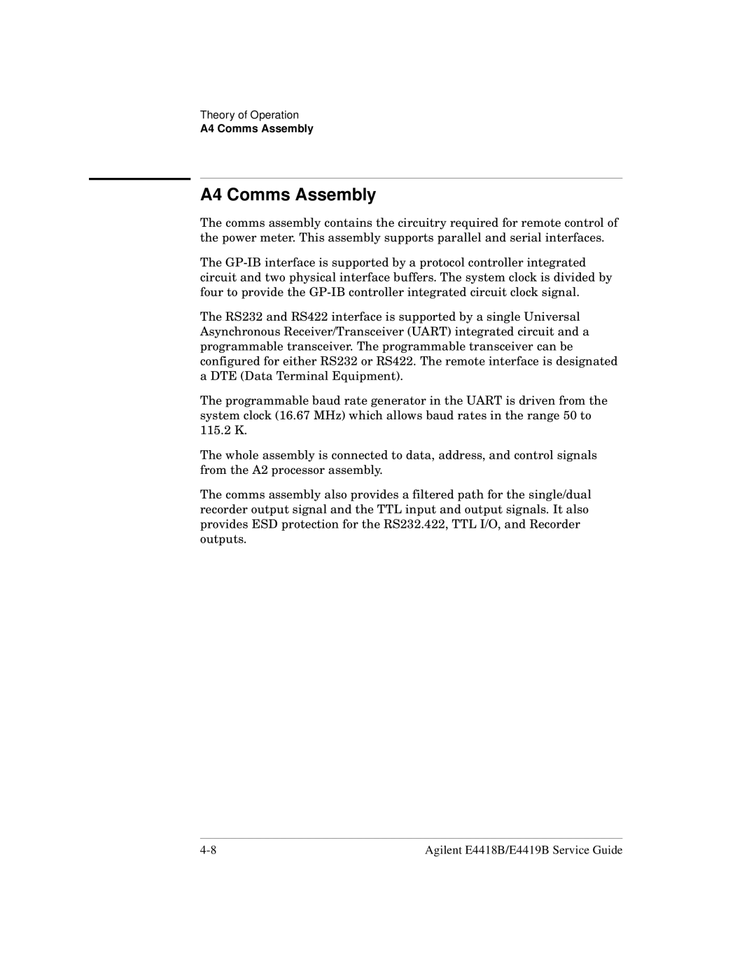 Agilent Technologies e4418b, e4419b manual A4 Comms Assembly 