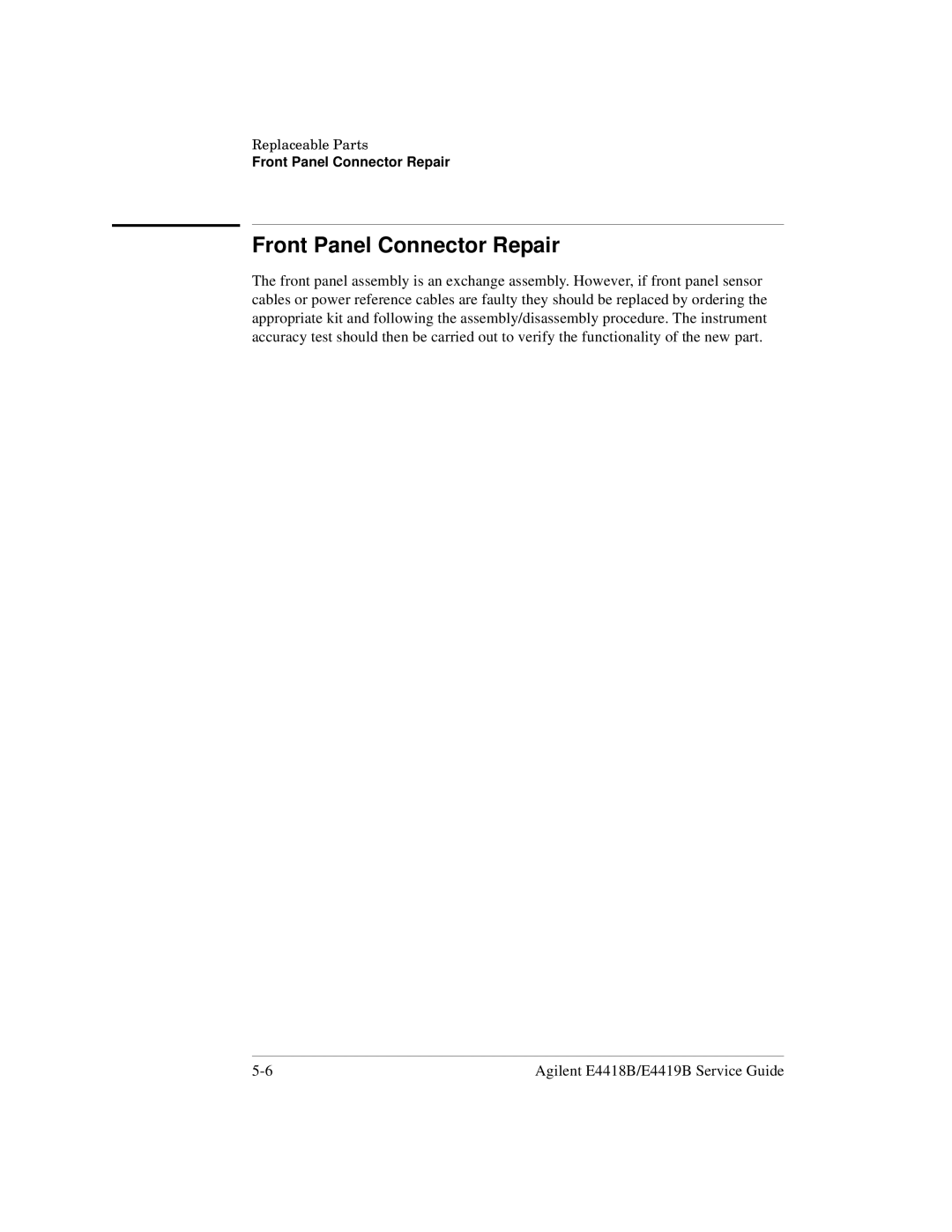 Agilent Technologies e4418b, e4419b manual Front Panel Connector Repair 