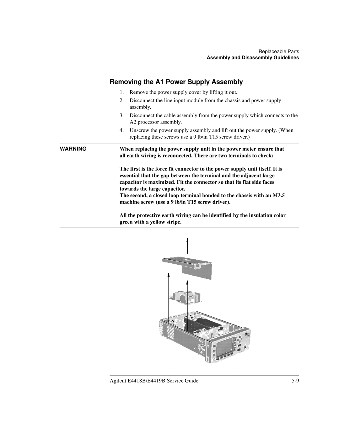 Agilent Technologies e4419b, e4418b manual Removing the A1 Power Supply Assembly 