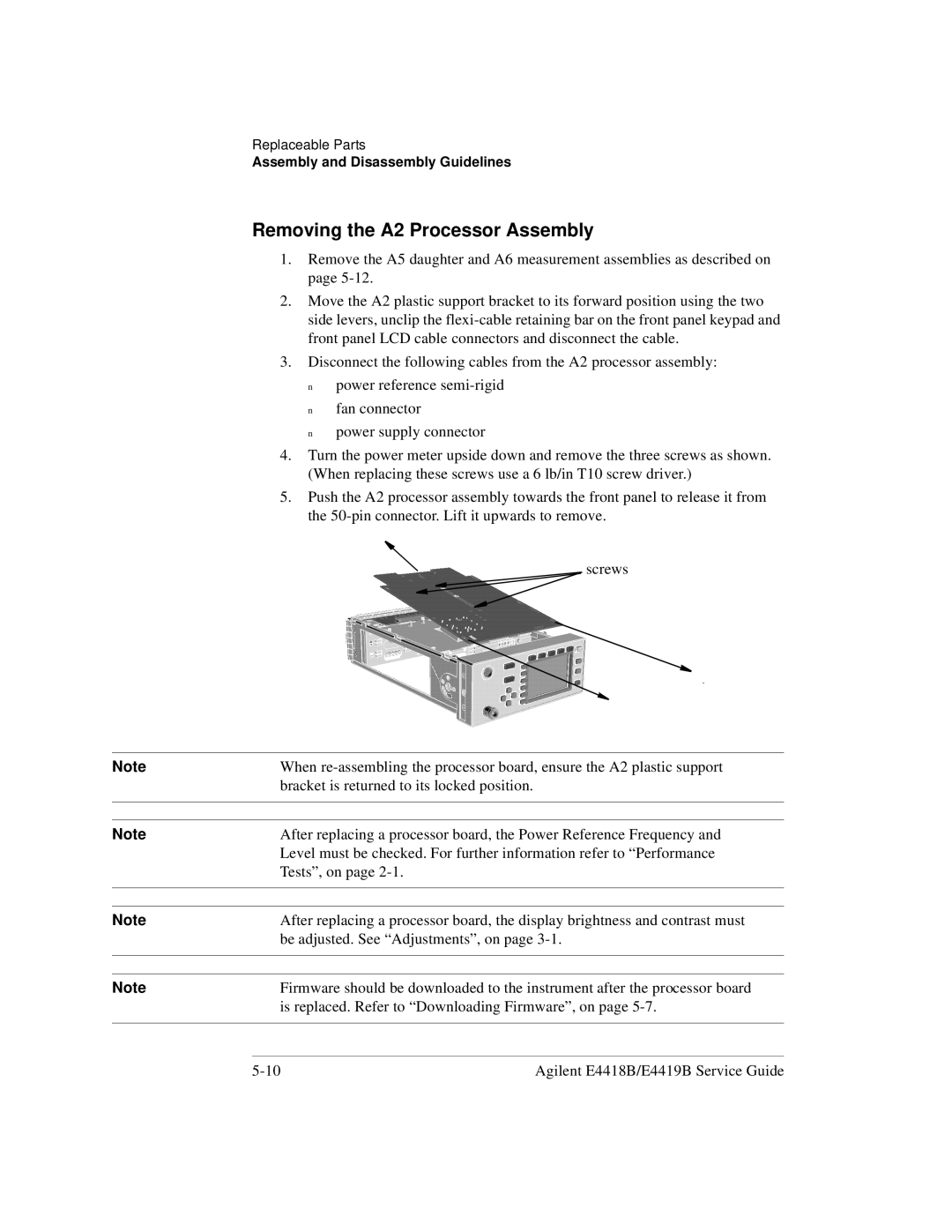 Agilent Technologies e4418b, e4419b manual Removing the A2 Processor Assembly 