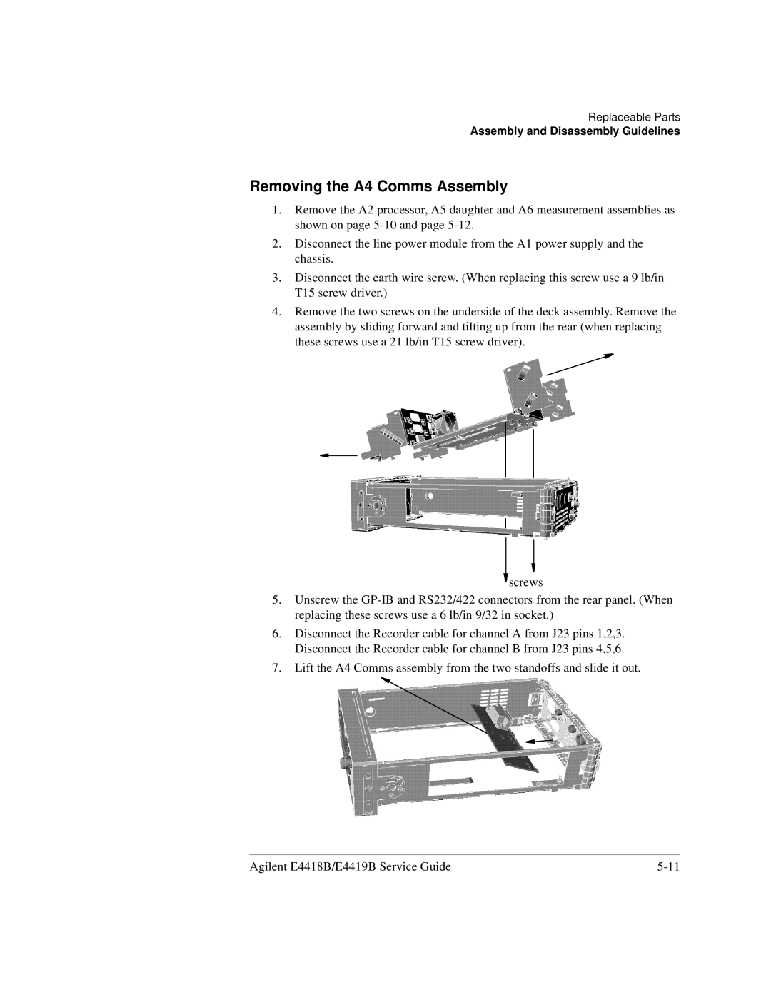 Agilent Technologies e4419b, e4418b manual Removing the A4 Comms Assembly 