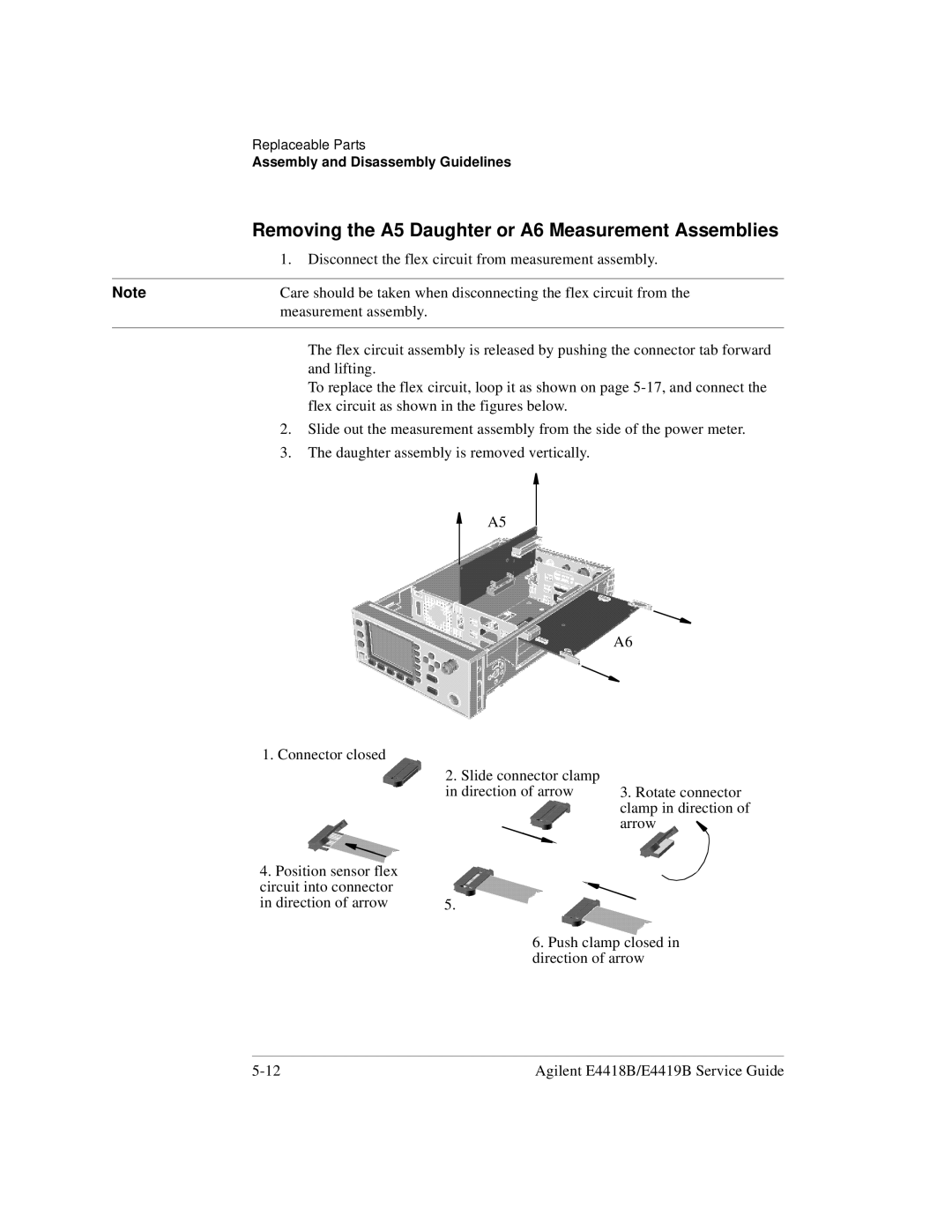 Agilent Technologies e4418b, e4419b manual Removing the A5 Daughter or A6 Measurement Assemblies 