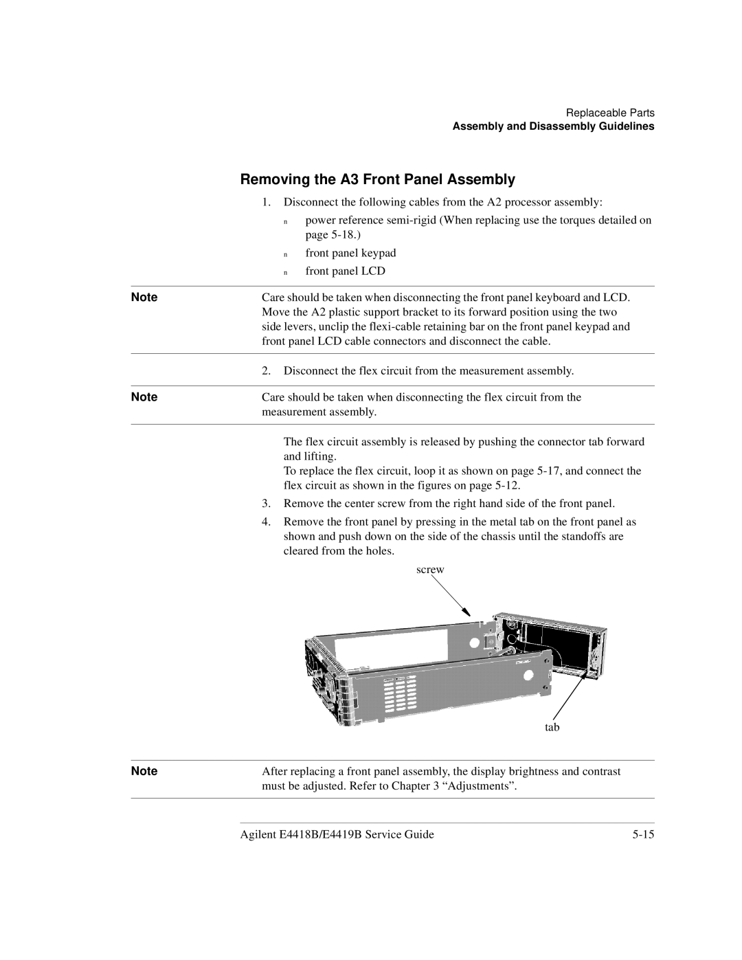 Agilent Technologies e4419b, e4418b manual Removing the A3 Front Panel Assembly 