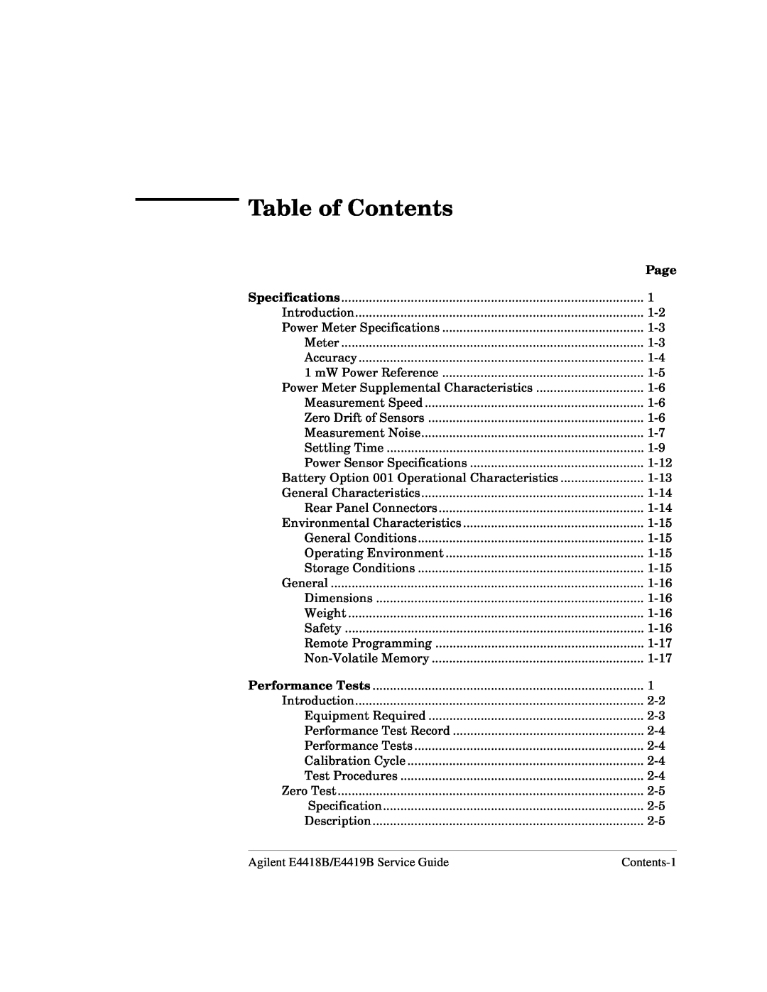 Agilent Technologies e4419b, e4418b manual Table of Contents, Page 