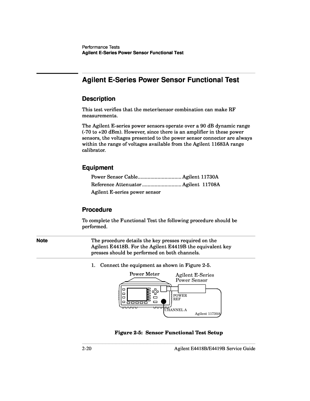Agilent Technologies e4418b, e4419b manual Agilent E-Series Power Sensor Functional Test, Description, Equipment, Procedure 