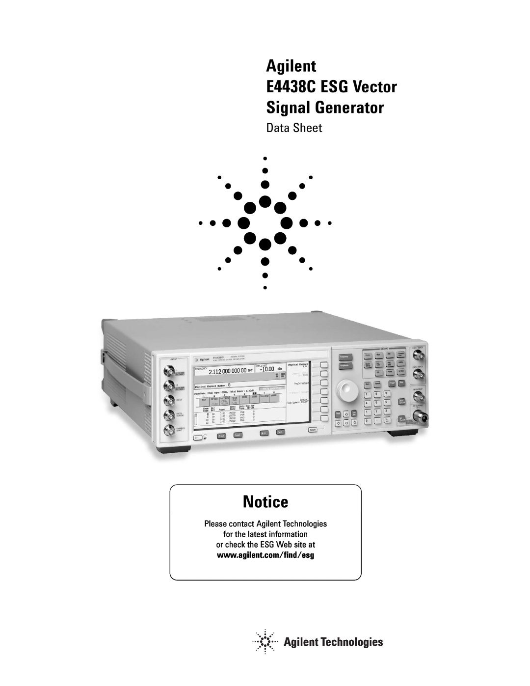 Agilent Technologies manual Agilent E4438C ESG Vector Signal Generator, Data Sheet 