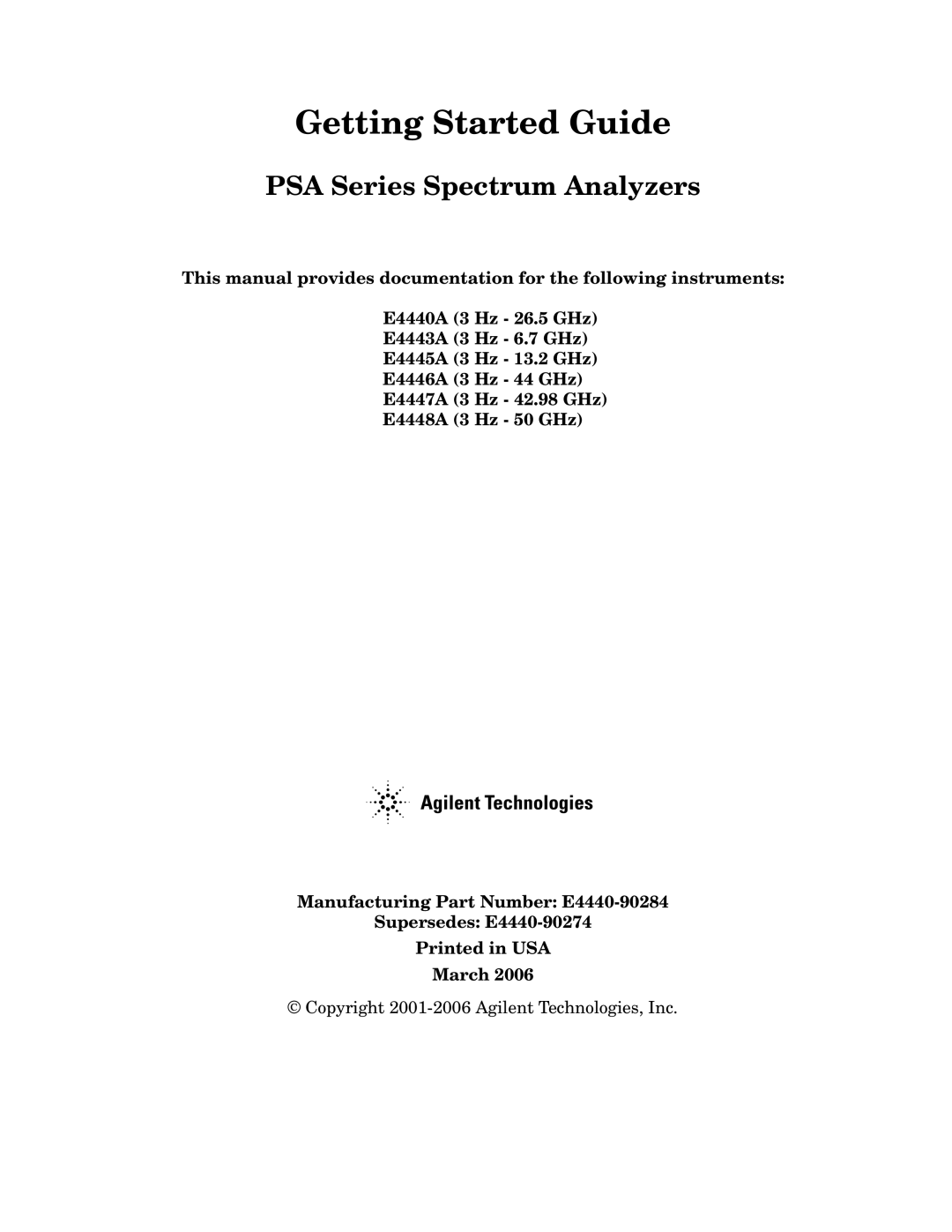 Agilent Technologies E4440A manual Getting Started Guide 