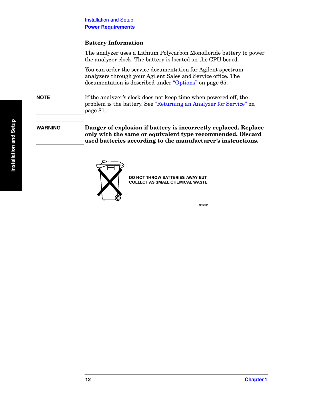 Agilent Technologies E4440A manual Battery Information 