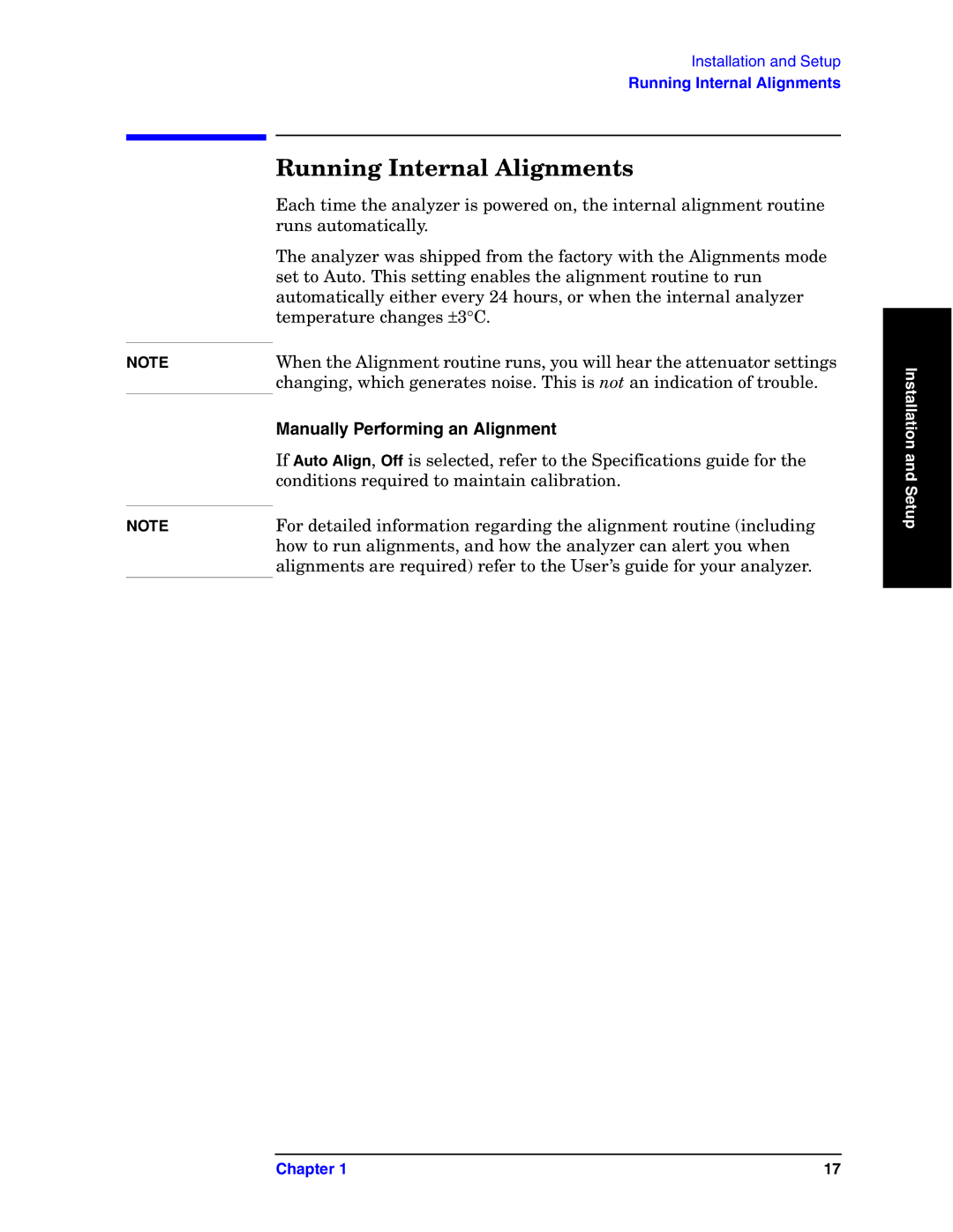 Agilent Technologies E4440A manual Running Internal Alignments, Manually Performing an Alignment 