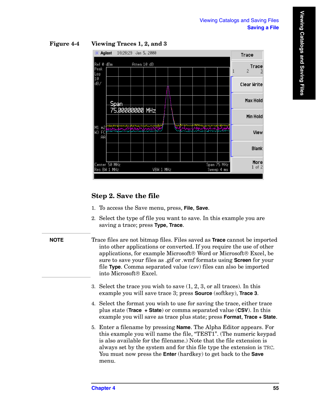Agilent Technologies E4440A manual Save the file, Viewing Traces 1, 2 