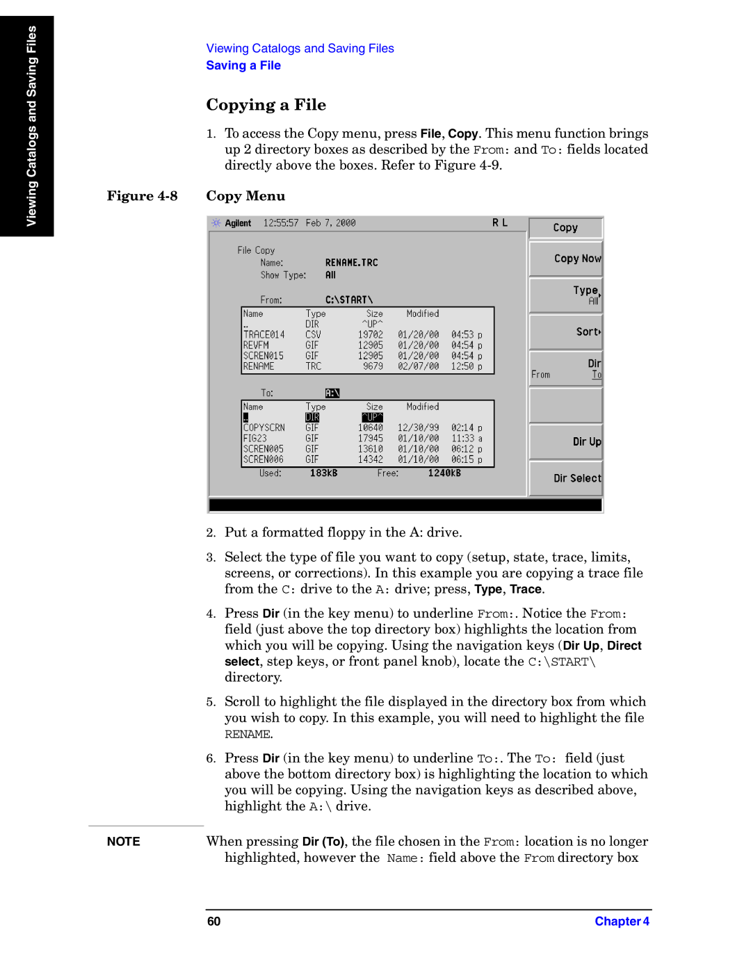 Agilent Technologies E4440A manual Copying a File, Copy Menu 