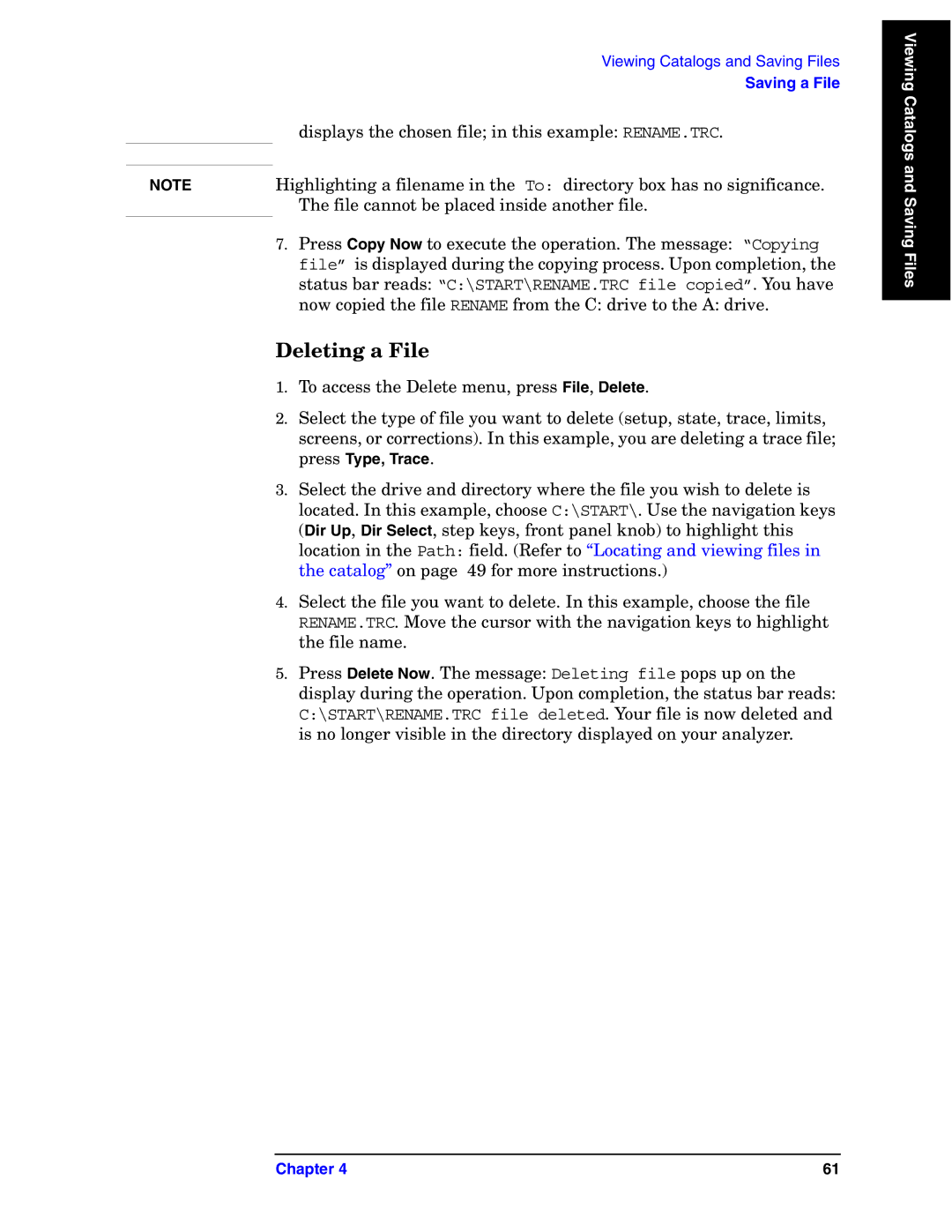 Agilent Technologies E4440A manual Deleting a File 