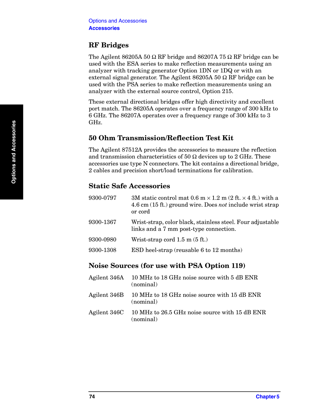 Agilent Technologies E4440A manual RF Bridges, Ohm Transmission/Reflection Test Kit, Static Safe Accessories 