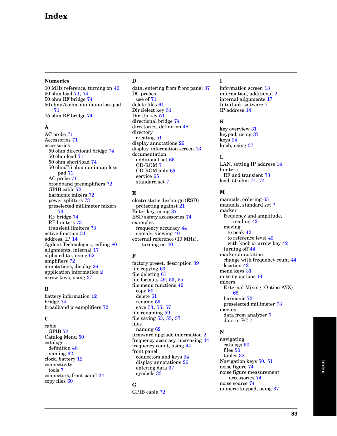 Agilent Technologies E4440A manual Index 