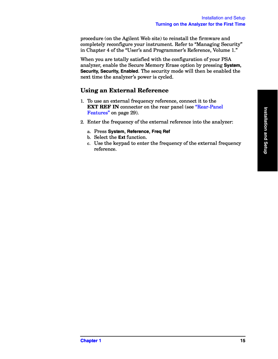Agilent Technologies E4440A manual Using an External Reference 