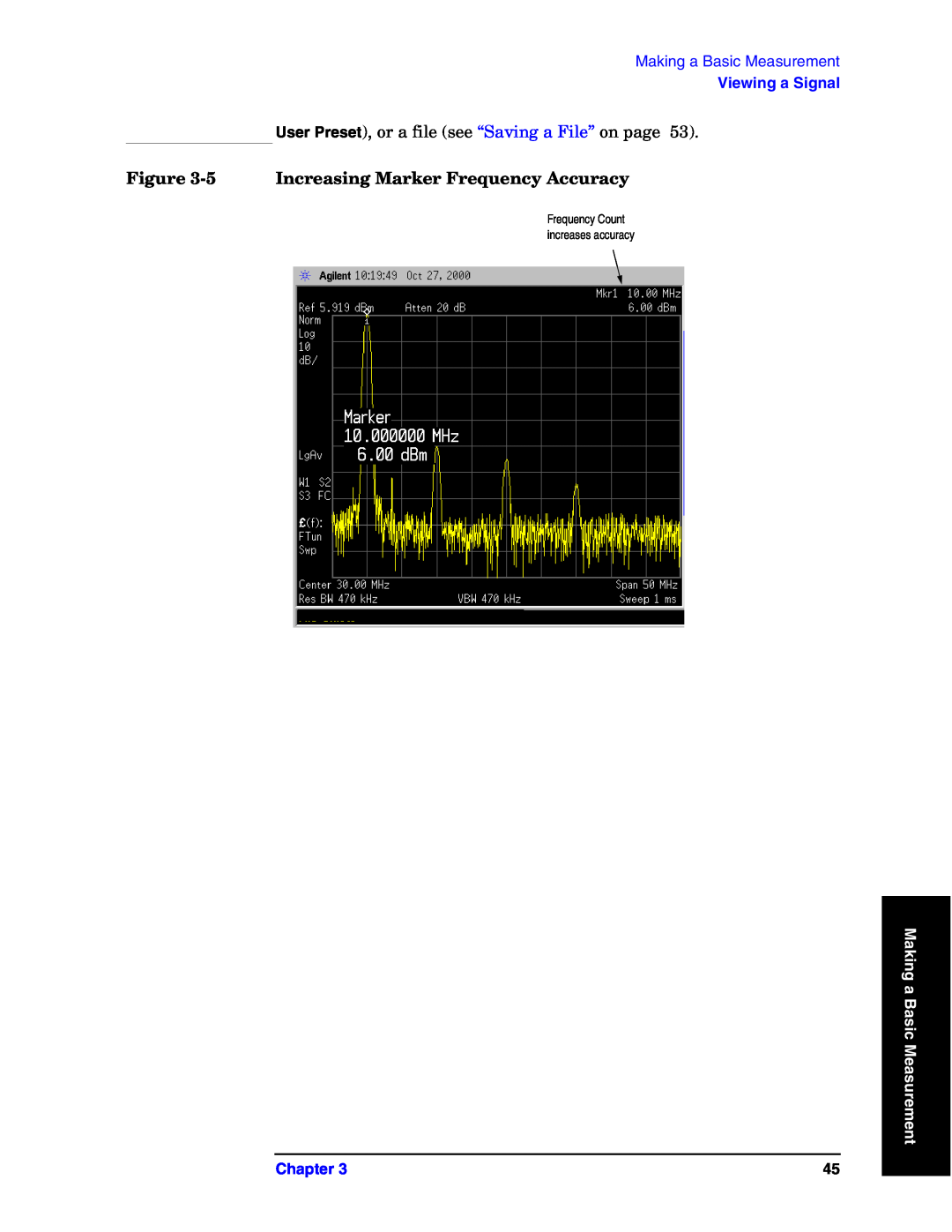 Agilent Technologies E4440A 5Increasing Marker Frequency Accuracy, Making a Basic Measurement, Viewing a Signal, Chapter 