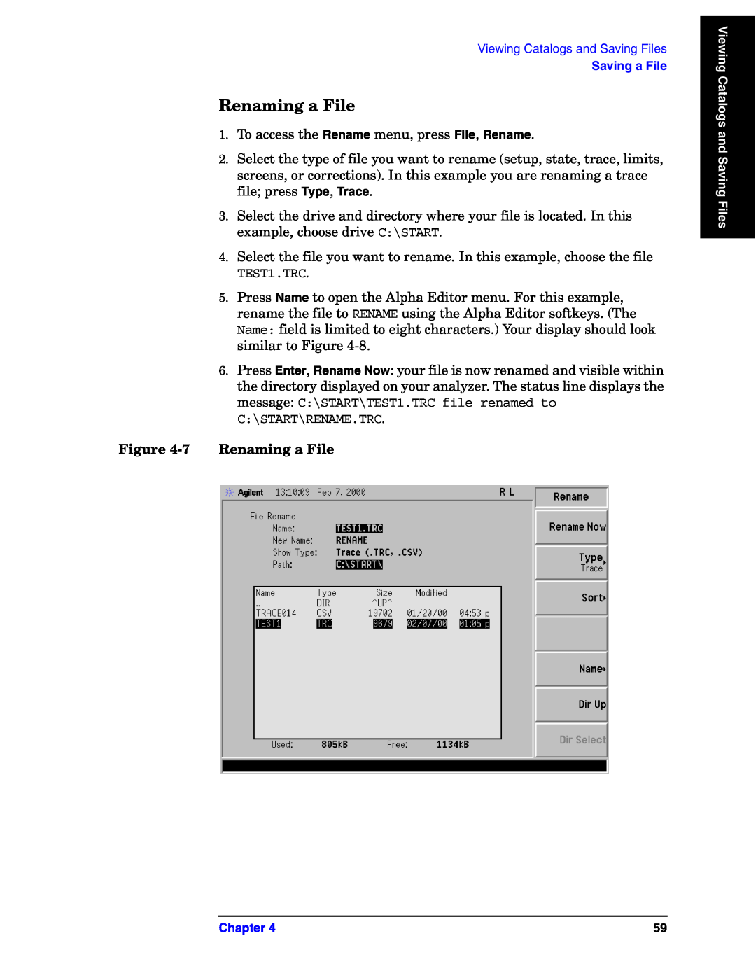 Agilent Technologies E4440A manual 7Renaming a File 