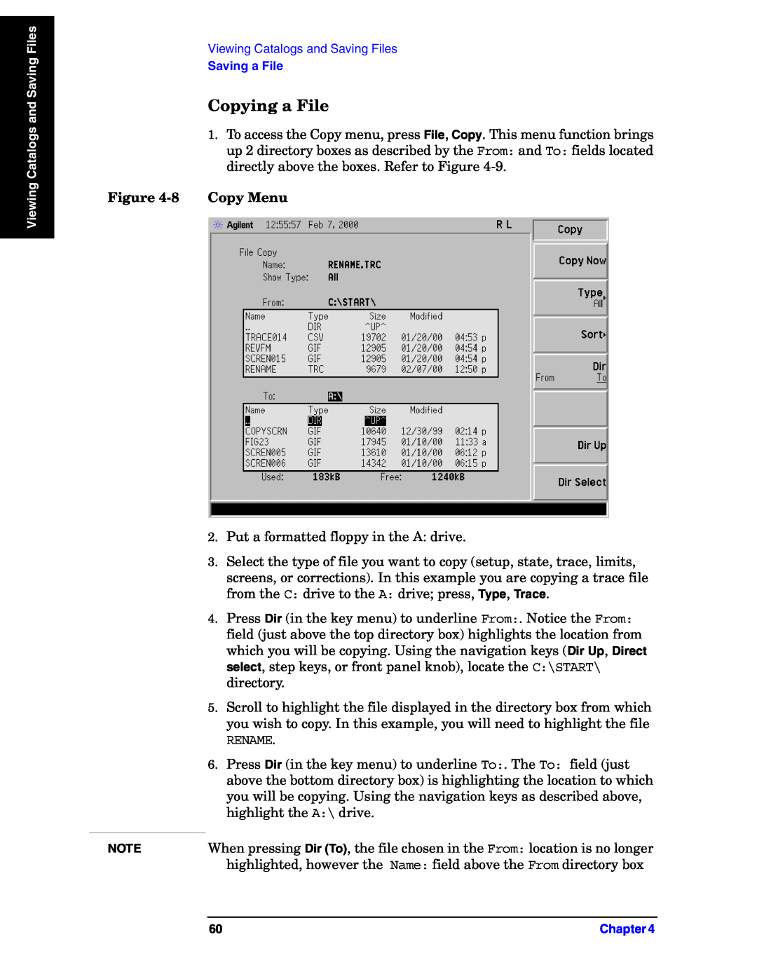 Agilent Technologies E4440A manual Copying a File, 8Copy Menu 