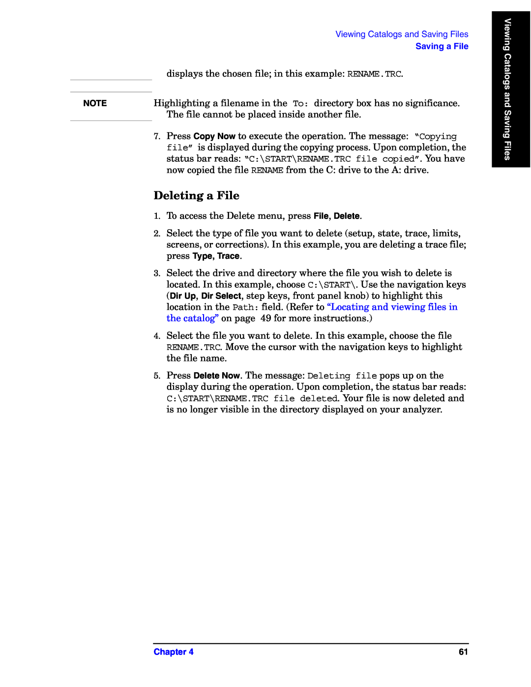 Agilent Technologies E4440A manual Deleting a File 