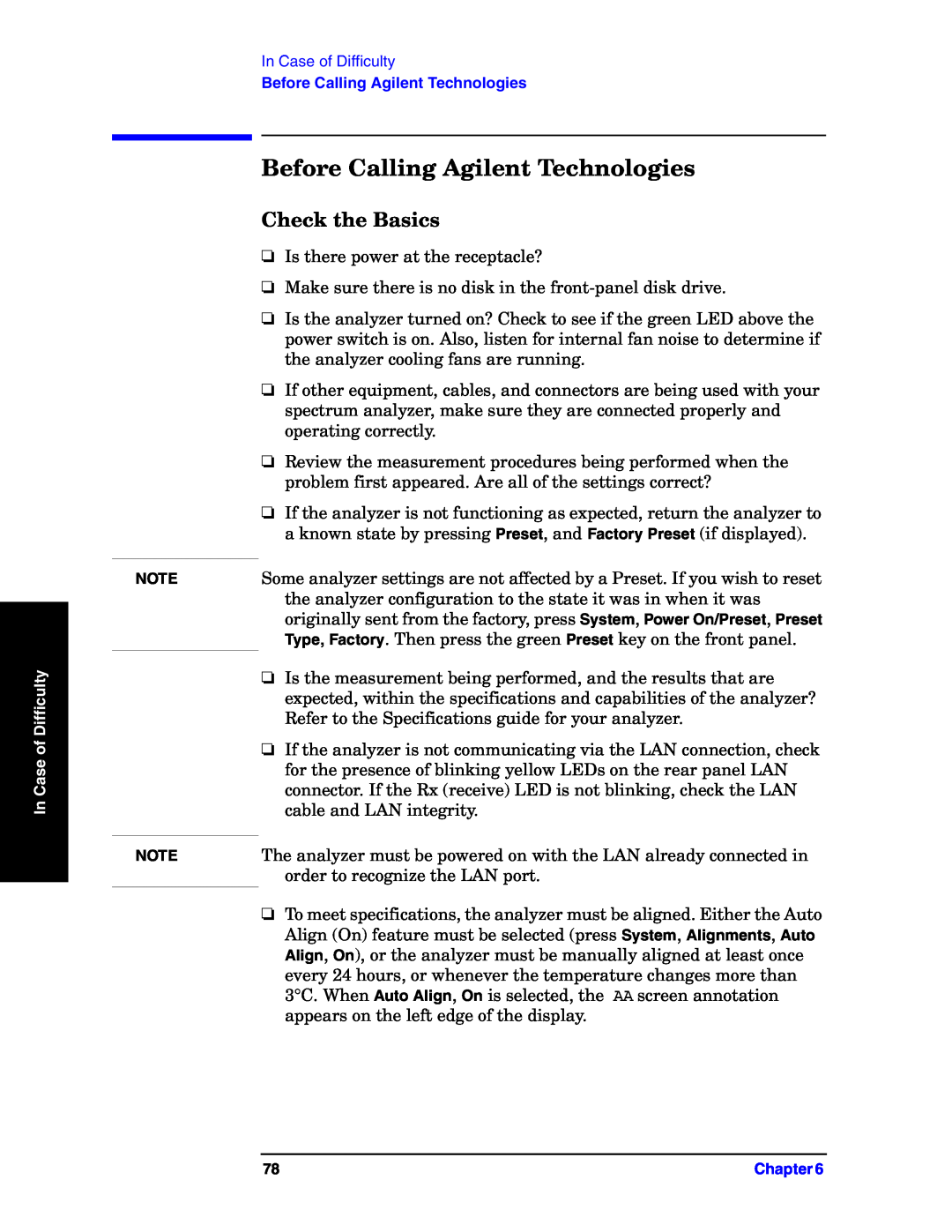 Agilent Technologies E4440A manual Before Calling Agilent Technologies, Check the Basics 
