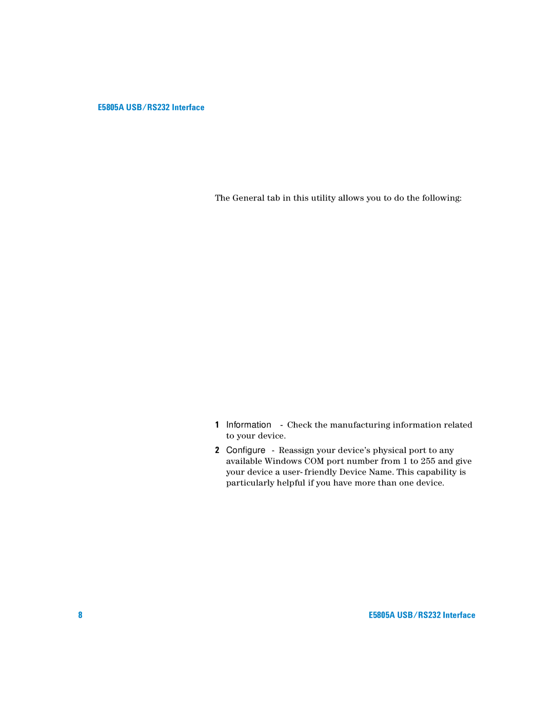 Agilent Technologies manual E5805A USB/RS232 Interface 