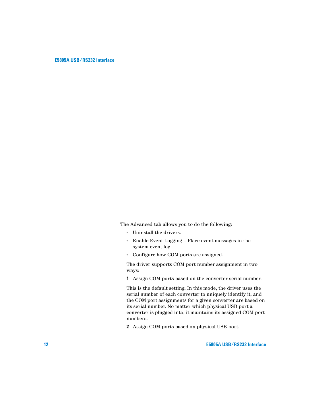 Agilent Technologies manual E5805A USB/RS232 Interface 