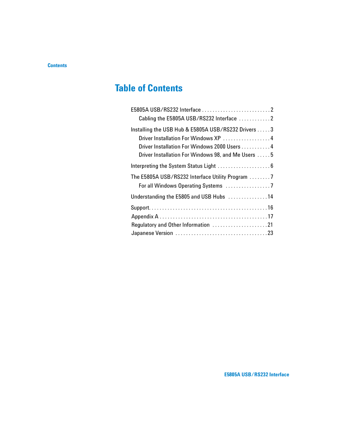 Agilent Technologies E5805A manual Table of Contents 