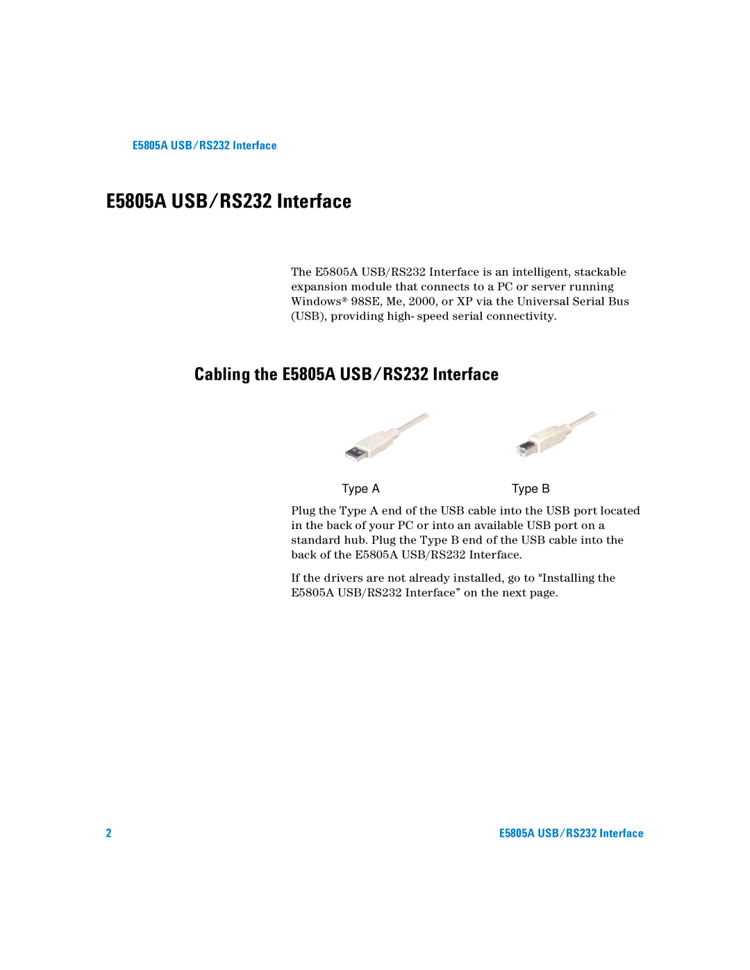 Agilent Technologies manual E5805A USB/RS232 Interface 