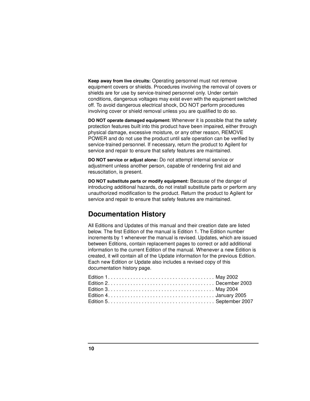 Agilent Technologies E5810A manual Documentation History 