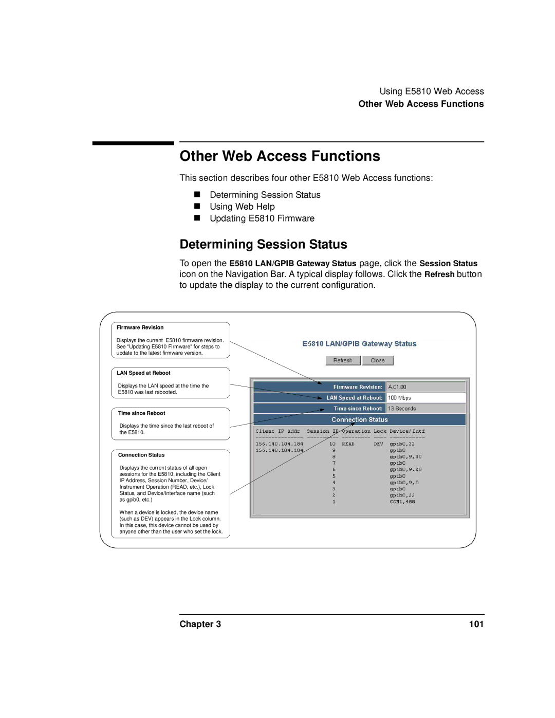 Agilent Technologies E5810A manual Other Web Access Functions, Determining Session Status 