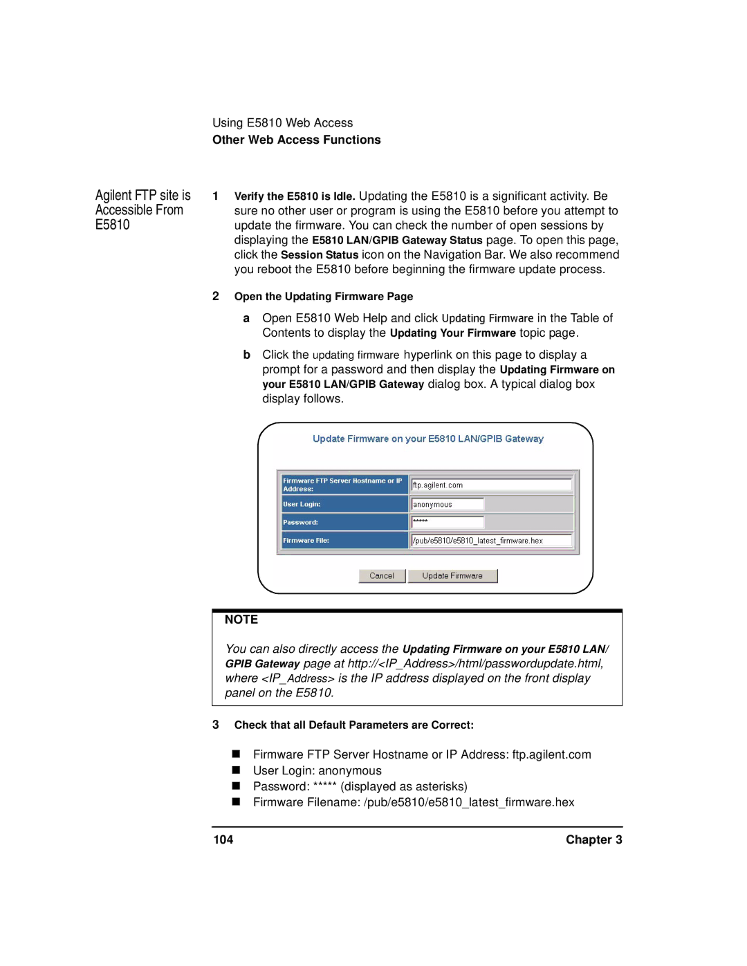 Agilent Technologies E5810A manual Agilent FTP site is Accessible From E5810, Chapter 